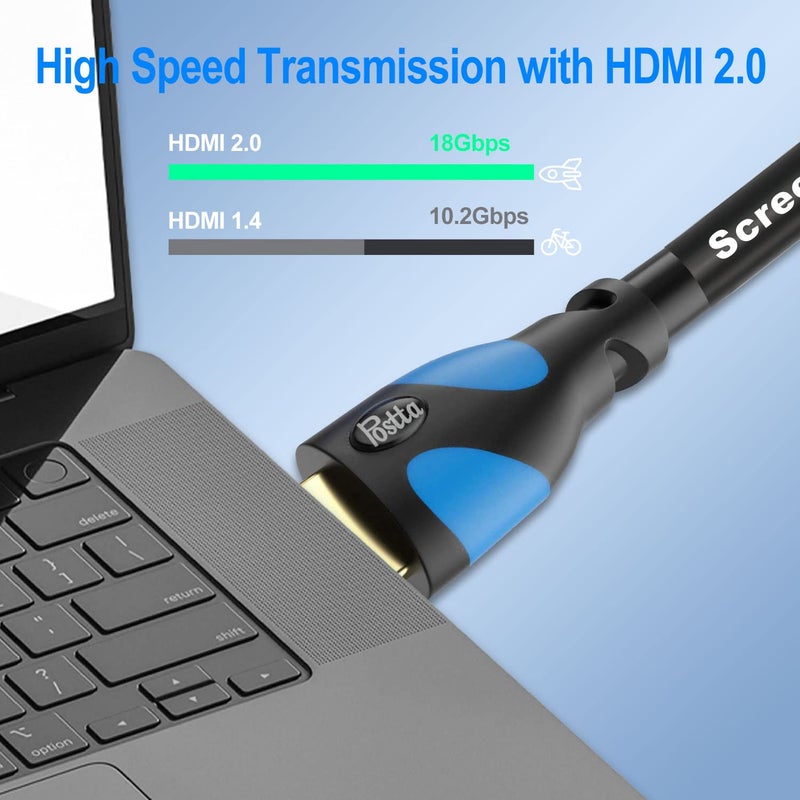 Postta HDMI Cable 100 Feet 4K HDMI2.0 Cable with Built-in Signal Booster Support 4K(2160P),3D,1080P,Ethernet,Audio Return(ARC)-(Black-Pale Blue) - Image 4